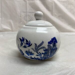 Vintage Blue Willow Ceramics, Jam, Sugar, Tea Jar
